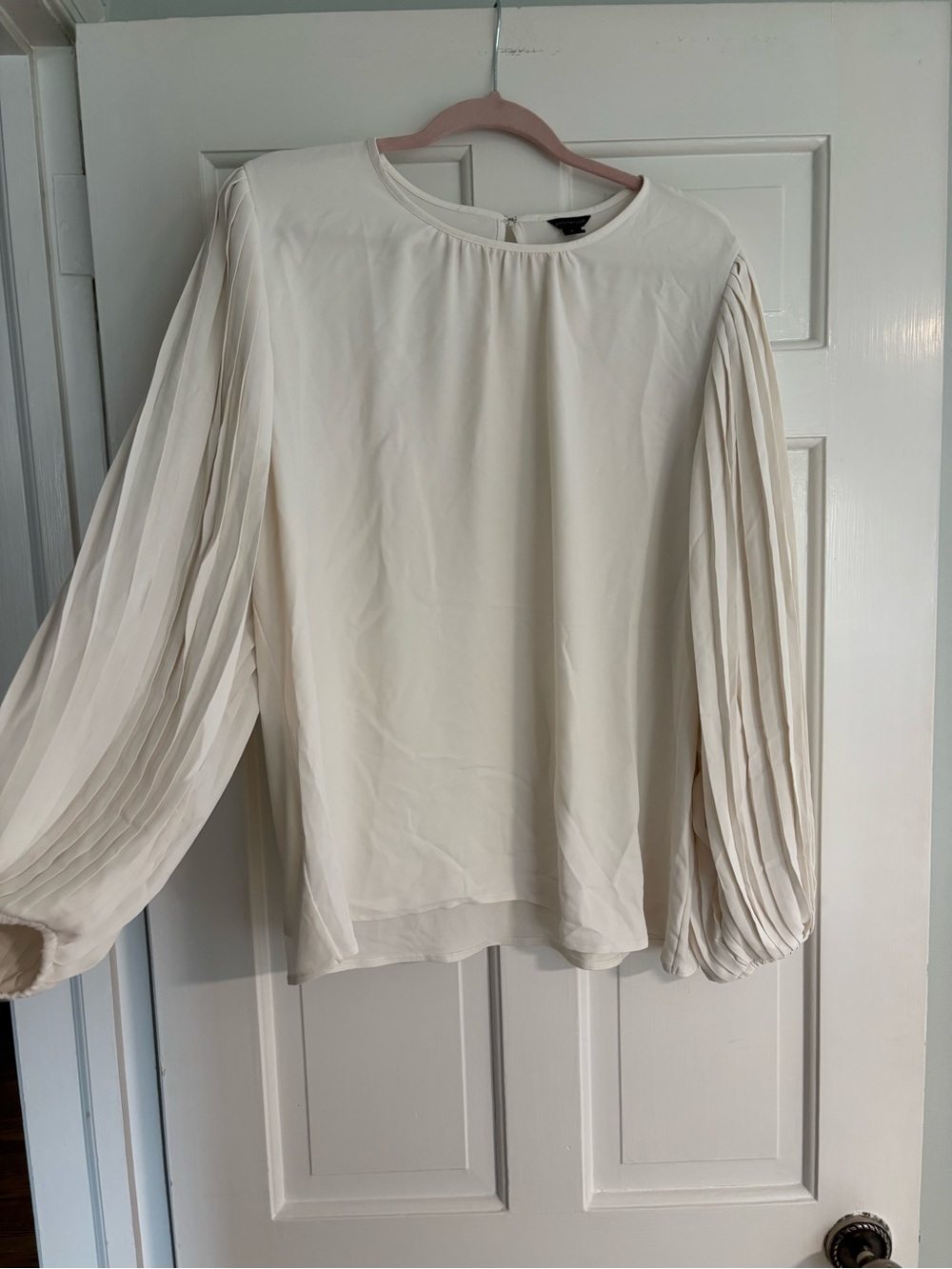 Ann Taylor Cream Pleated-Sleeve Blouse